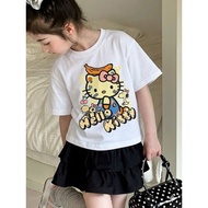 (WIDE FORM) short sleeve T-SHIRT FOR GIRLS, PATTERN PRINTED ON BOTH FRONT AND BACK, SOFT AND COOL MA