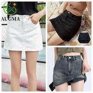 AUGMA High Waist a-line Skirt, Includes Shorts Pants Two Pocket Denim Shorts Skirt Women, All-match 