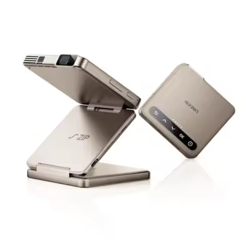 Gold ZIP Tri-Fold DLP Ultra-Portable Mini Pocket Projector Bluetooth 5.4 Screen Mirroring ToF Zero-L