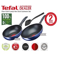 Tefal Clear Cook 3 piece Non Stick Cookware Set B266S3 Wokpan Pan Wok Frypan Spatula