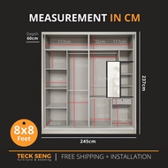 Nest Haven Shipping & FREE Installation TECK SENG 8 Feet Wardrobe Anti-Jump 2 Sliding Doors / Spacio