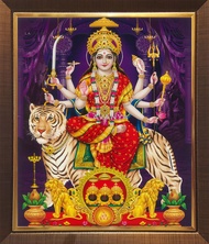 Durga Amman (Tiger) Digital Photo with Frame and Glass (L513A)
