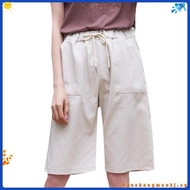 OMW 9XL Casual Women Cotton Elastic Waist Knee Length Bermuda Shorts w/ Drawstring Plus Size Shorts