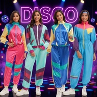 Halloween Retro Disco Couple Outfit with Colorful Stitching and Long Sleeves