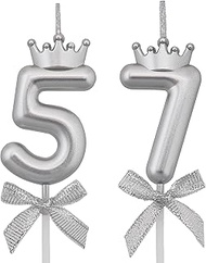 57 75 Birthday Candles, 57th 75th Cake Candles, Silver Happy Birthday Number 57 75 Candles Cake Topp