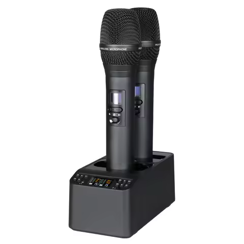LS05 Professional Dual Handheld UHF Wireless Microphone System, Wireless Charging Microphone for Sin