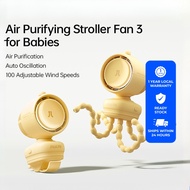 JISULIFE Stroller Fan Life 3 Octopus Yellow | Bladeless Baby Fan with LED Light, 100-Speed Control &
