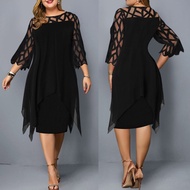 EBay Amazon AliExpress European American Lace Stitching Three-Quarter Sleeve Irregular Hem Chiffon D