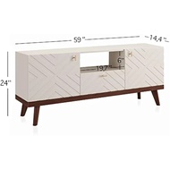 In Stock Stand For Living Room Tv Media Console Table Fits Tv 50 55 60 65 Inch, Wood Legs (beige, Al