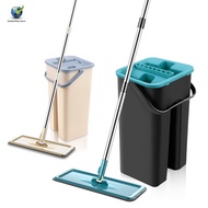 Spin Mop With Bucket Hand-free Wash Squeeze Flat Mop For Wash Floor Head 360 Rotation Wet And Dry Mops With Microfiber Pads