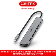 Type-C Signal Splitter Hub to HDMI+ USB 3.0 + 2USB 2.0 + TF/SD Card + PD 100W UNITEK H1118A