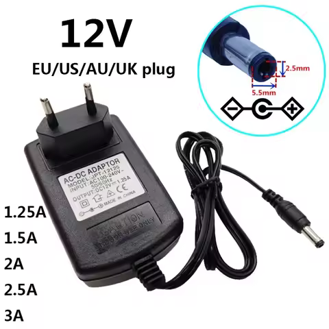 AC/DC Power Adapter 12V 1.25A 1.5A 2A 2.5A 3A Power Supply Converter 12 Volt Adaptor EU/UK/US/AU Plu