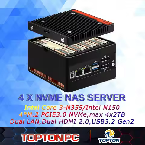 4 Bay Pocket NAS with 4 x NVMe Slot Core 3 N355 Intel N150 Storage Mini PC with 2 x i226V 2.5GbE LAN