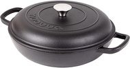 Shallow Cast Iron Casserole with Lid – Non Stick Dutch Oven Pot, Oven Safe up to 500° F – Sturdy Ovenproof Stockpot Cookware – Enamelled Cooking Pot – Black, 1.1-Quart, 26cm – by Nuovva