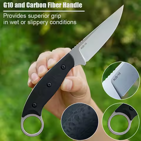 Fixed Knife Carbon Fiber Handle sharp VG10 Steel Tactical Survive Hunting Outdoor Kitchen Camping Hi