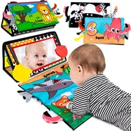 Baby Toys 0-6 Months - Tummy Time Toy Baby Mirror Infant Toys with Cloth Book - Black and White High