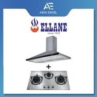 ELLANE EH-6180 90CM STAINLESS STEEL CHIMNEY HOOD + ELLANE EB-338SV 76CM 3 BURNER STAINLESS STEEL GAS