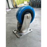 Heavy Duty Stainless Steel 304 Swivel Rigid Castor Wheel Roller 5 Inches Blue Rubber Wheel