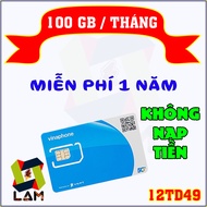 FREESHIP - CHƯA KÍCH HOẠT. Sim 4G 5G Vinaphone 12TD49 100GB/Tháng Không Cần Nạp Tiền - Gia Hạn 490K