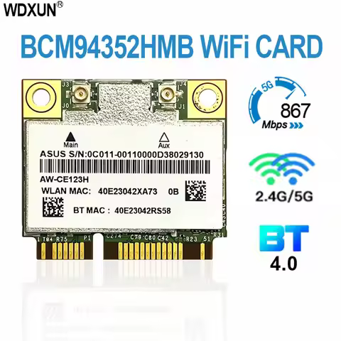 WiFi card Azurewave AW-CE123H Broadcom BCM94352HMB 802.11ac 2.4G/5Ghz Mini PCI-E 867Mbps MAC BCM9435