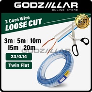(Loose Cut) 23/0.14 x 2 Core Flexible Cable | Blue White Twin Flat Wire Cable | Putih Biru Rata Waya