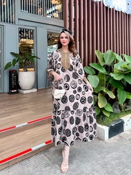 Longdress Rayon Renda Gamis Sultan Busui Motif Daun Kotak Bulat Garis Tali Belakang Rempel Bawah Cla