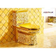 Luxury Gold Sitting Toilet Tandas Duduk Emas Mewah High Quality European Style Largest Trapway Anti-Odor Toilet Tandas