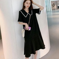 Women Solid Short Sleeve Sailor Collar Dresses Casual Knee-Length Dress