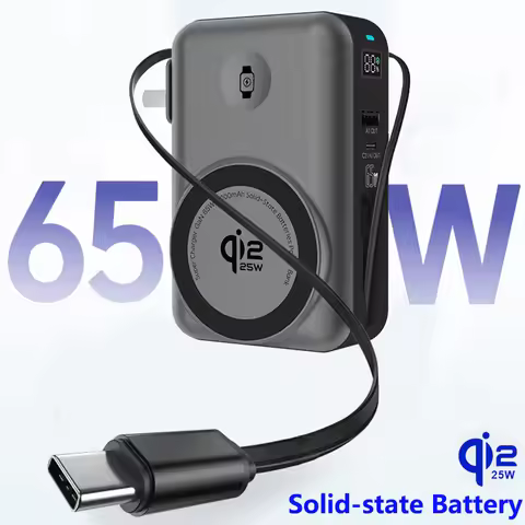 Solid-state Battery 65W GaN USB C Charger Power Bank Qi2.2 25W Magnetic Wireless Fast Charger for iP