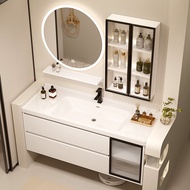 ST/📍Ruolio（RUOLIOU）Smart Bathroom Cabinet Ceramic Whole Washbin Washstand Mirror Cabinet Set Bathroom Washbasin Hand Was