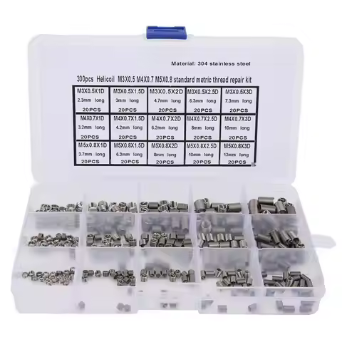 300Pcs M3x0.5/M4x0.7/M5x0.8 Wire Screw Threaded Insert Stainless Steel Threaded Bushing Sleeve Threa