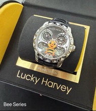 真樂時 Lucky Harvey Bee Series 蜜蜂系列 機械錶 Automatic Watch 自動上鍊機械錶 Sliver Case Black Leather Strap 手錶