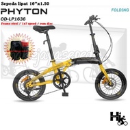 Sepeda Lipat Odessy 16" Phyton 7 Speed Rem Disc Brake Bonus Tas Dan