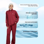 ZOE ARISAH Avani Eldina Muslimah Airport Outfit Activewear Sport Set Blouse Baju Seluar Pants Scuba 