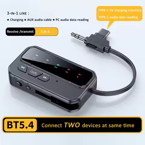 News 2 in 1 Bluetooth 5.4 Audio Receiver Transmitter 3.5MM AUX With Mic Music Wireless Adapter For H
