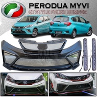 PERODUA MYVI 2018-2021 GT STYLE FRONT BUMPER WITH DAYLIGHT LED (GT) MATERIAL FIBER GT BUMPER DEPAN M