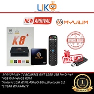 LIKO NEW MYVIUM K8+ TV BOX 4G+64GB ALL CHANNEL SPORTS DRAMA FULL EPISODE BLUETOOTH 5.2 HD 6K WIRELESS ORIGINAL NEW MODEL