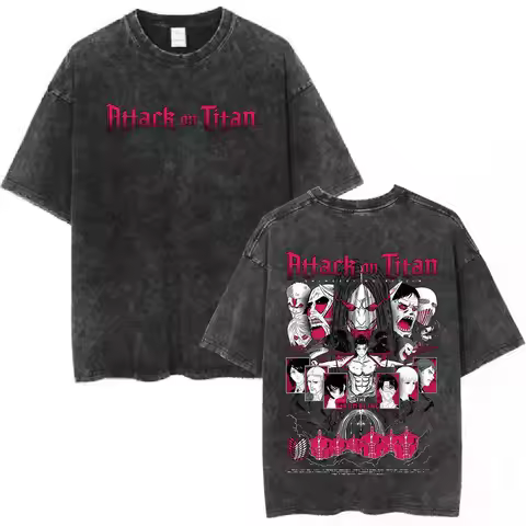 Anime Attack on Titan Vintage Washed T-shirt Mikasa Ackerman Eren Jaeger Wings of Freedom Tee Shirt 