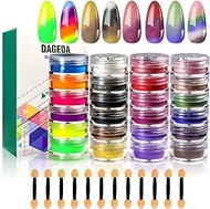 DAGEDA 24 Color Pigment Nail Powder, Colorful Iridescent Glitter Ultrafine Luminous Pearlescent High