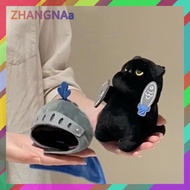 ZHANGNAa พวงกุญแจตุ๊กตาแมวนักรบดำของเล่นการ์ตูนอัศวินแมวตุ๊กตายัดไส้จี้ตุ๊กตารถพวงกุญแจกระเป๋าเป้สะพ