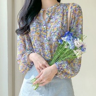 S-3XL~Floral Chiffon blouse women blouse Korean style woman shirt baju kembang women blause wanita floral shirt blouse women long sleeve blouse baju muslimah baju blouse wanitaX0312