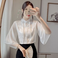 Shirt with Horse Face Skirt Short Sleeve New Chinese Style Chinese Style White Stand-Up Collar Shirt
