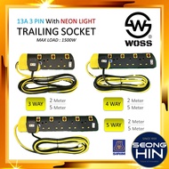 DLX / WOSS 3Pin Portable Trailing Socket with Neon 2 meter Cable / plug extension / Trailling socket 5 Meter