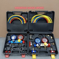 [4PORT] DOUBLE MANIFOLD GAUGE [ GAS METER ANALOG ] VACUUM GAUGE + CHARGING GAUGE REFRIGERANT AIRCOND