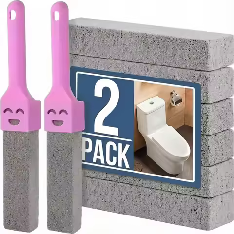 3 Pack Pumice Stone Cleaner with 3 Universal Handles - Grey Scouring Sticks for Toilets Bathrooms Ki
