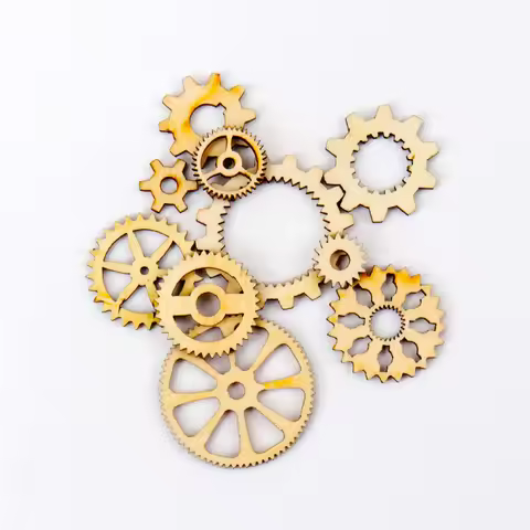 Mixed Wheel Gear Pattern Natrual Wooden Scrapbooking Hollow Craft Round Random For Handmade Home Dec