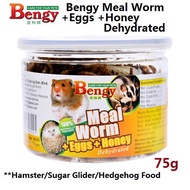Bengy Meal Worm / Mealworm 75g （+Eggs +Honey） Dehydrated Hamster Dried Food Sugar Glider Hedgehog Fo
