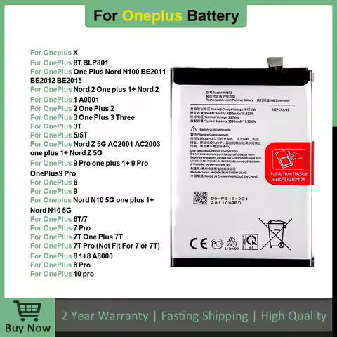 Replacement Battery For Oneplus 1+ Nord N100 N10 X 1 2 3 3T 5 5T 6 6T 7 7T 8 8T 9 9R 10 Pro Plus Bat