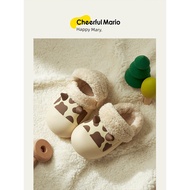 bedroom slippers kids slippers Cow Waterproof Indoor Heel Winter Children Cotton Slippers