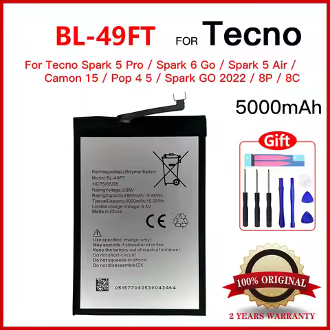 Genuine BL-49FT Replacement Battery For Tecno Camon15 Spark 5 Air KE5 6 KE5j Built-in Mobile Batteri